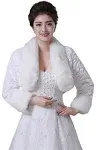 Oncefirst Women's Winter Faux Fur Wedding Jacket for Bride Wrap Shawl Bolero Jacket Ivory M