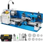 VEVOR Mini Metal Lathe 550W 7"x14" Precision with Lamp Nylon Gears Infinitely Variable