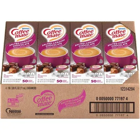 Nestle Coffee mate Coffee Creamer, Salted Caramel Chocolate, Liquid Creamer Singles, Non Dairy, No Refrigeration, 0.375 fl oz Tubs (Pack of 200)