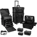 Shany Soft Makeup Artist Rolling Trolley Cosmetic Case with Free Set of Mesh Bag, Black