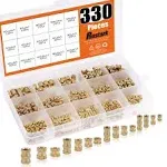 Rustark 330pcs M2 M3 M4 M5 Metric Female Thread Brass Knurled Threaded Insert Embedment Nuts Assortment Kit