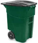 Rubbermaid Commercial Products BRUTE Rollout Heavy-Duty Wheeled Trash/Garbage Can, 50-Gallon, Dark Green, for Restaurants/Hospitals/Offices/Warehouses/Garage