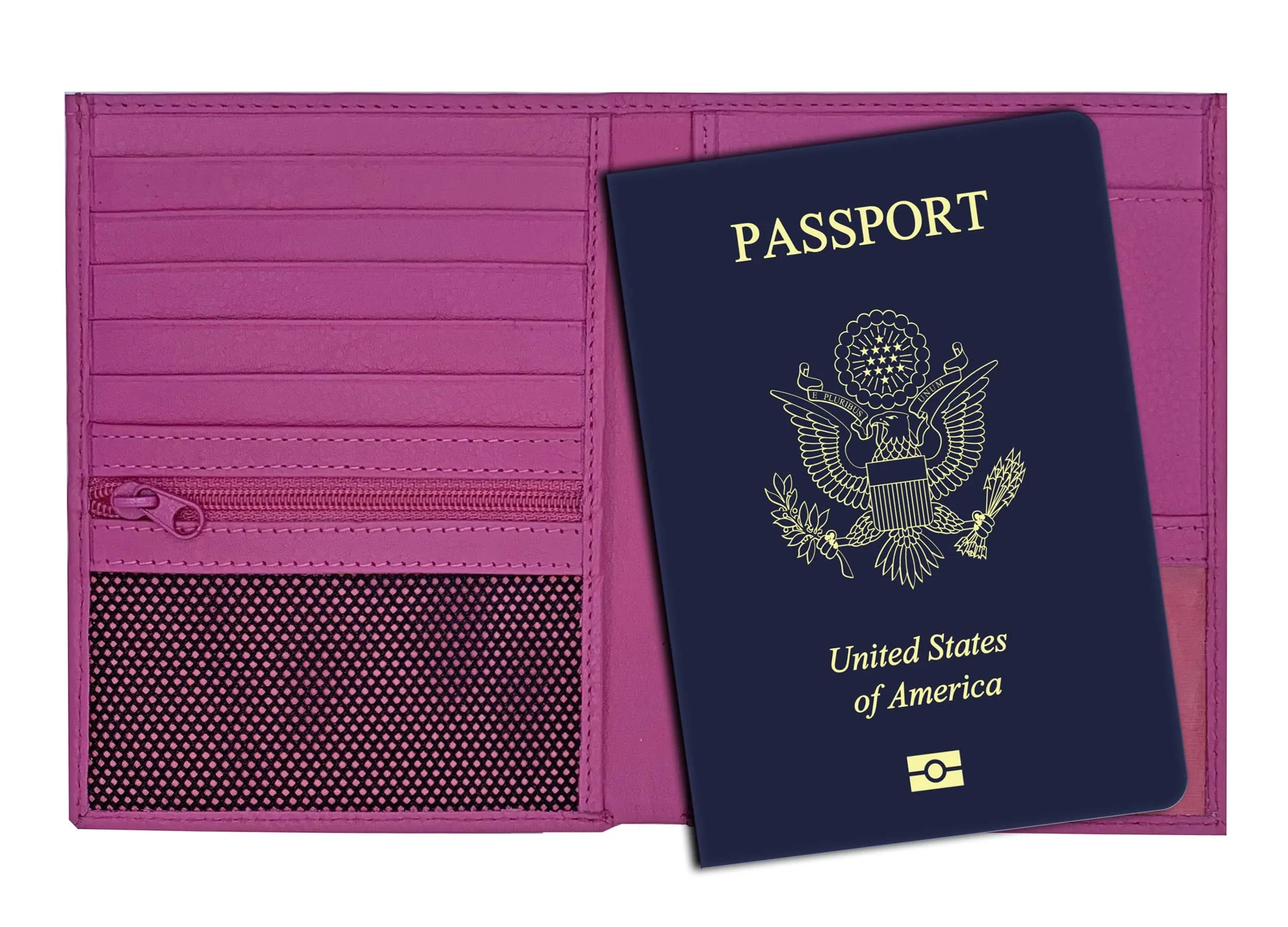 Hot Pink RFID Genuine Leather Passport Wallet