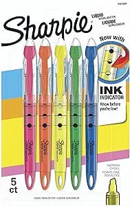 Sharpie Liquid Highlighter, Chisel Tip Highlighters, Assorted Colors, 5 Count