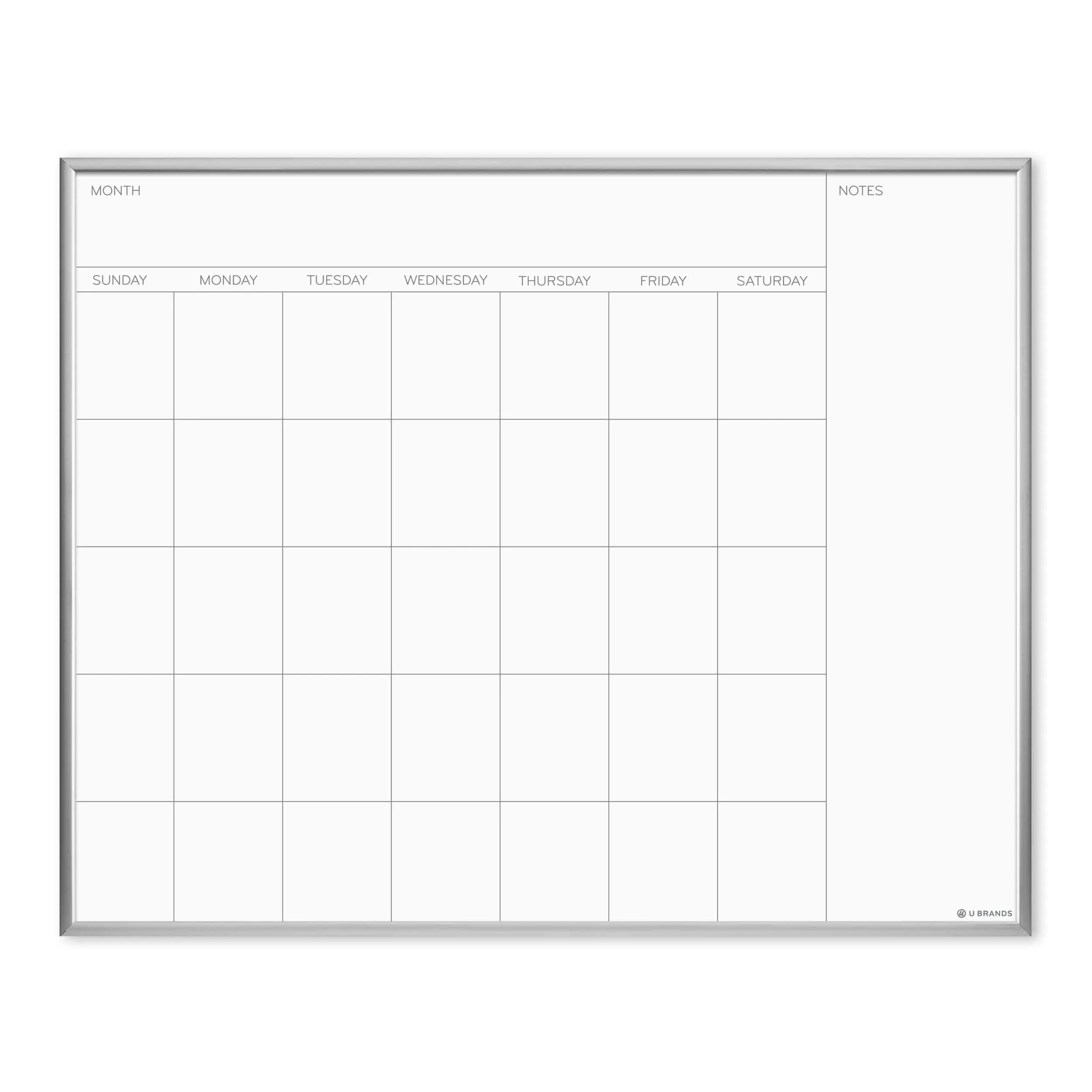 U Brands Magnetic Monthly Calendar Dry Erase Board, 20 x 16 Inches, Silver Aluminum Frame