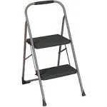 Cosco Big Step Folding Stool, 2-Step, 200 lb Capacity, 22" Spread, Black/Gray