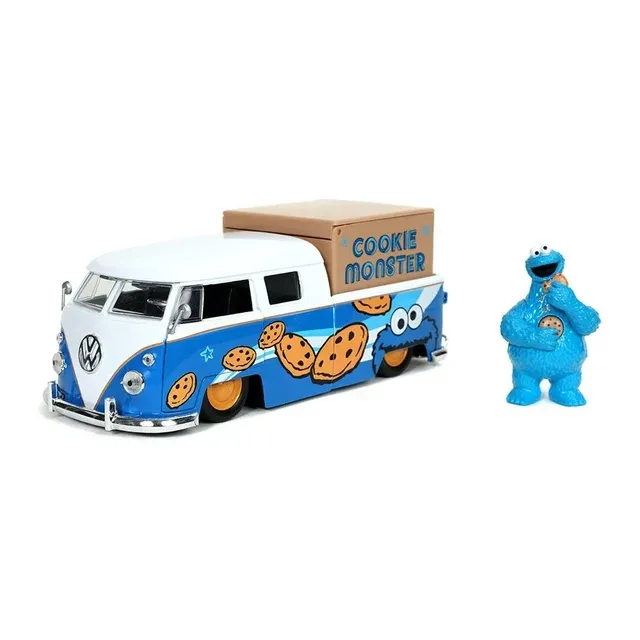 Jada 1/24 Diecast Model Pickup Bus - 1962 Volkswagen with Cookie Monster Figurine