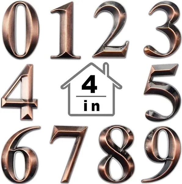 10 Pcs House Numbers 3D Door Mailbox Numbers 0-9 Self Adhesive House Door Numbers House Street Address Numbers Stickers for House, Apartment, Office, Hotel Room, Mailbox Signs(Bronze, 4 x 2.5 Inches)