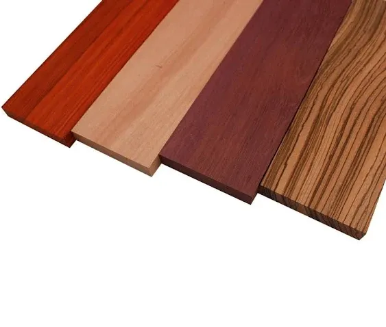 Imported Exotic Hardwood Variety Pack - Zebrawood, Purpleheart, Padauk, Okoume - 3/4&quot; x 4&quot; (4 Pcs)