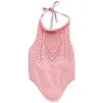 Girl's Toddler One Piece Drake Crochet Halter Romper - Candy Pink