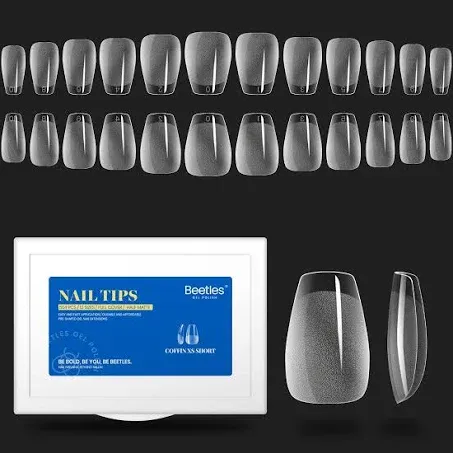 beetles Gel Polish Gel Nail Kit Etch X Nail Tips 504Pcs Pre Filed Half Matte XS Short Coffin Soft Gel Nail Tips Full Cover False Fake Clear Acrylic Press on Nails for Gel Nail Polish Nail Glues Needed