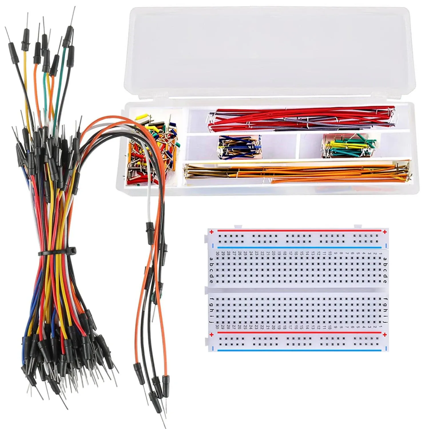 Breadboard Jumper Wire Kit with 400-Point Breadboard、65pcs Multiple Sizes M/M Bread Board Jumper Wire、140 Pieces 2-125 mm U-Shape Preformed Jumper Wire Kit