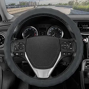 New Premium Genuine Leather Car Truck Gray Steering Wheel Cover - Small Size