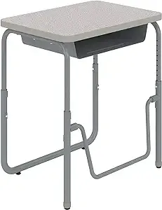 AlphaBetter 2.0 Height-Adjustable Student Desk with Pendulum Bar and Book Box, 27.75" x 19.75" x 22" to 30", Pebble Gray