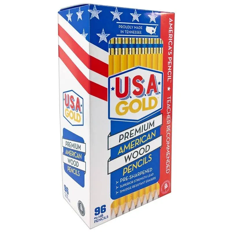 U.S.A. Gold Pre-sharpened American Wood Cased #2 HB Yellow Pencils, 96 Pack