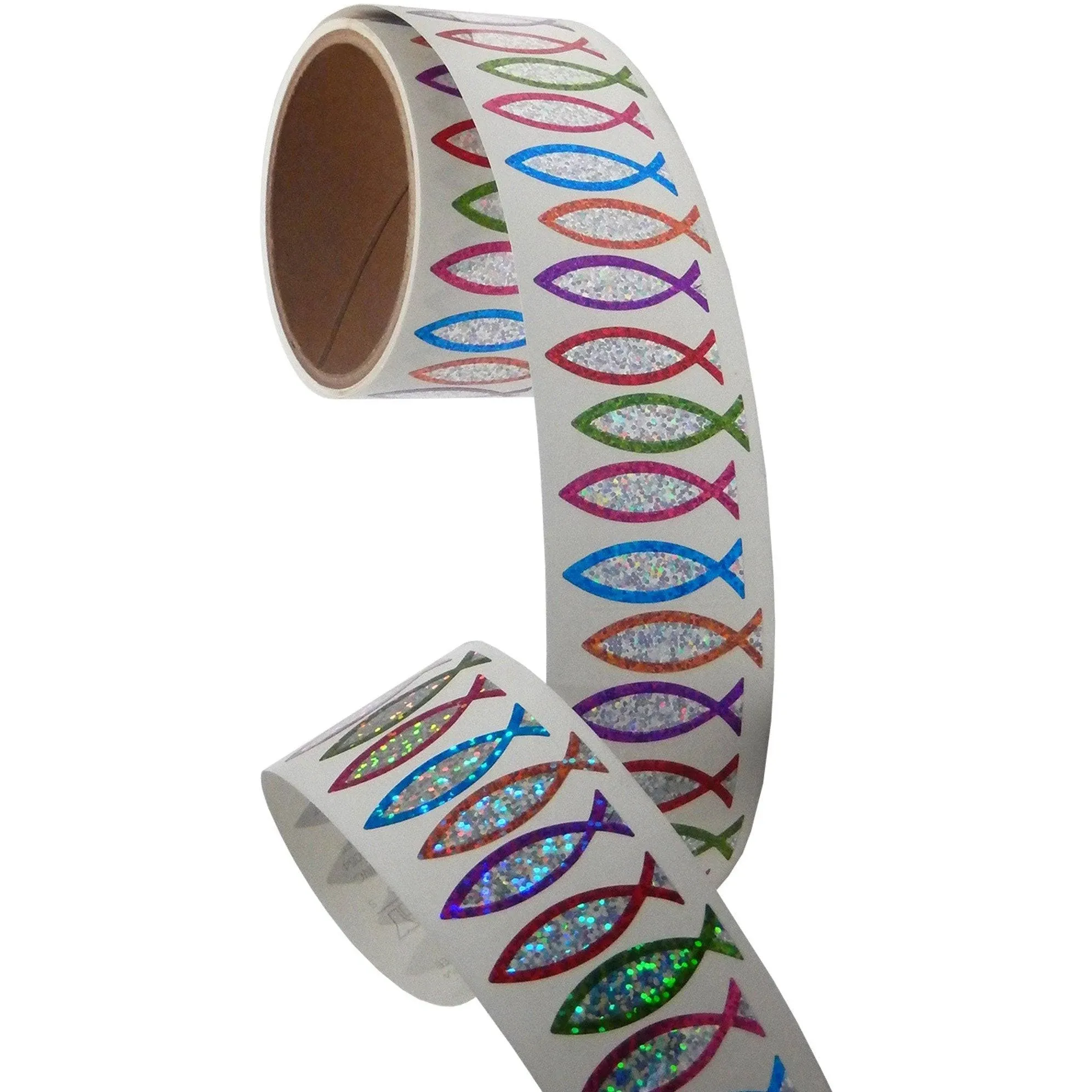 Bulk Roll Prismatic Stickers, Christian Fish Symbol (50 Repeats)