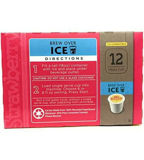 Heb Brew Over Ice, Strawberry Lemonade Single Serve Cups Compatible with Keurig 2.0, 12 CTS, Size: 12 Count (Pack of 1)