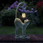 IVCOOLE Resin Cat Statue with Solar Lantern, Eye-catching Garden Sculpture Decor,15.3" Height Outdoor Figurine for Garden Yard Patio Decorations