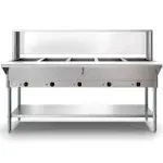 KoolMore 5-Pan Open Well Commercial Electric SS Steam Table Food Warmer for Buffets with Sneeze Guard, Overshelf, Undershelf, Warming Control Knobs, Front Serving Area [240V] (KM-OWS-5SG), Silver