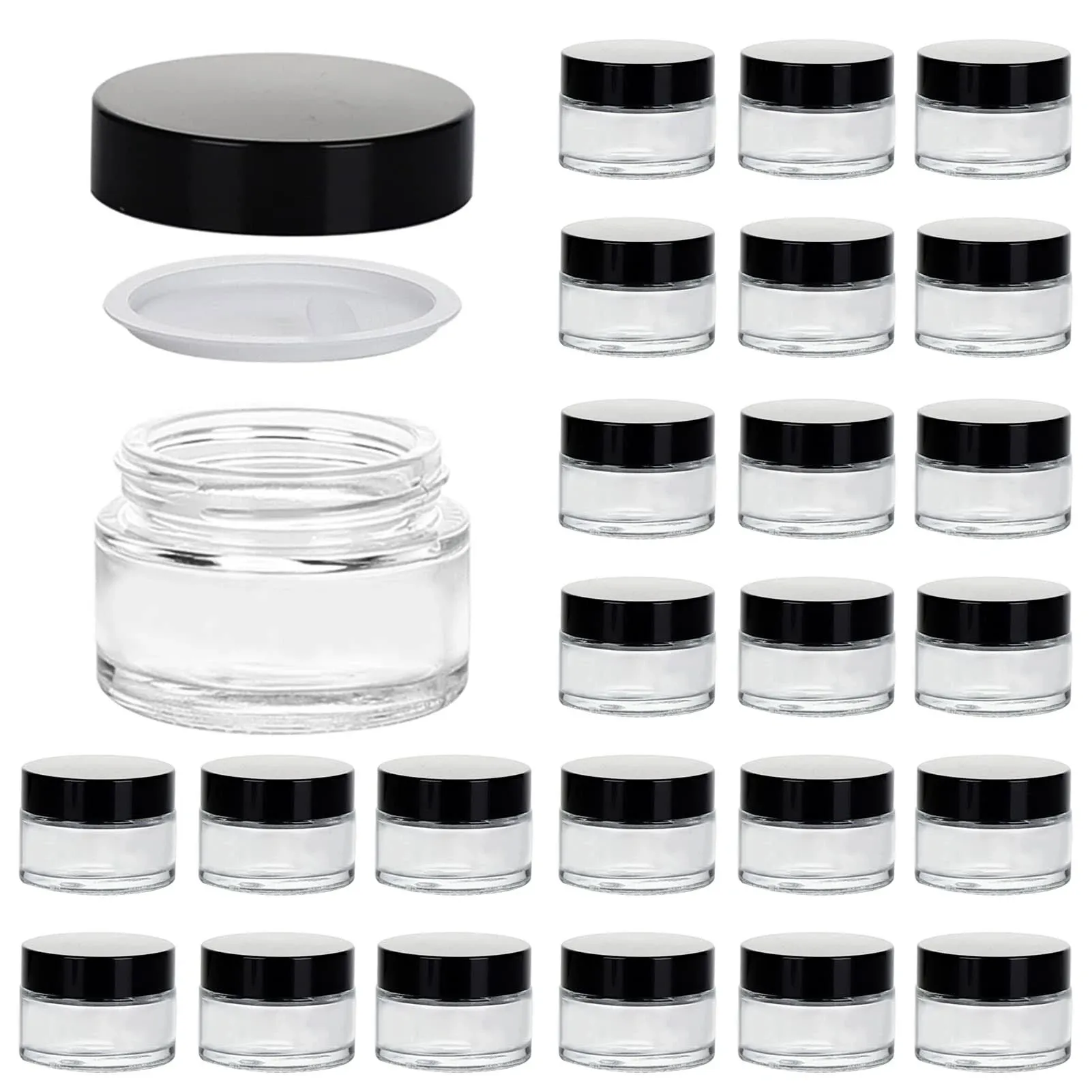 1oz Glass Jar with Lid, HOA Kinh 25Pack Clear Round Containers Cosmetic Glass ...