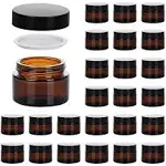 1oz Glass Jar with Lid, Hoa Kinh 30Pack Amber Round Containers Cosmetic Glass Jars with Inner Liners and Black Lids Travel Jars for Storing Lip and Body Scrub, Lotion, Body Butter, Bath Salts, Liquid