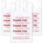 Bagtron Thank You T-Shirt Carry-Out Bags, 1/6 Barrel, White/Red, 12" x 7" x 22" Large, 1000 Count