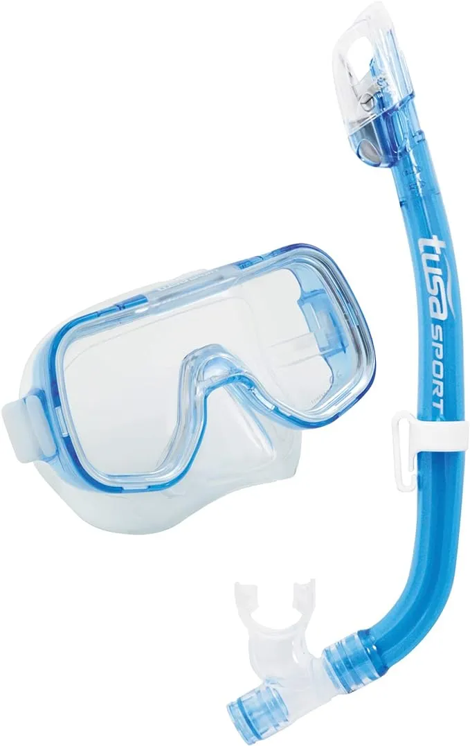 Tusa Sport Youth Mini-Kleio Mask and Dry Snorkel Combo, Clear Blue