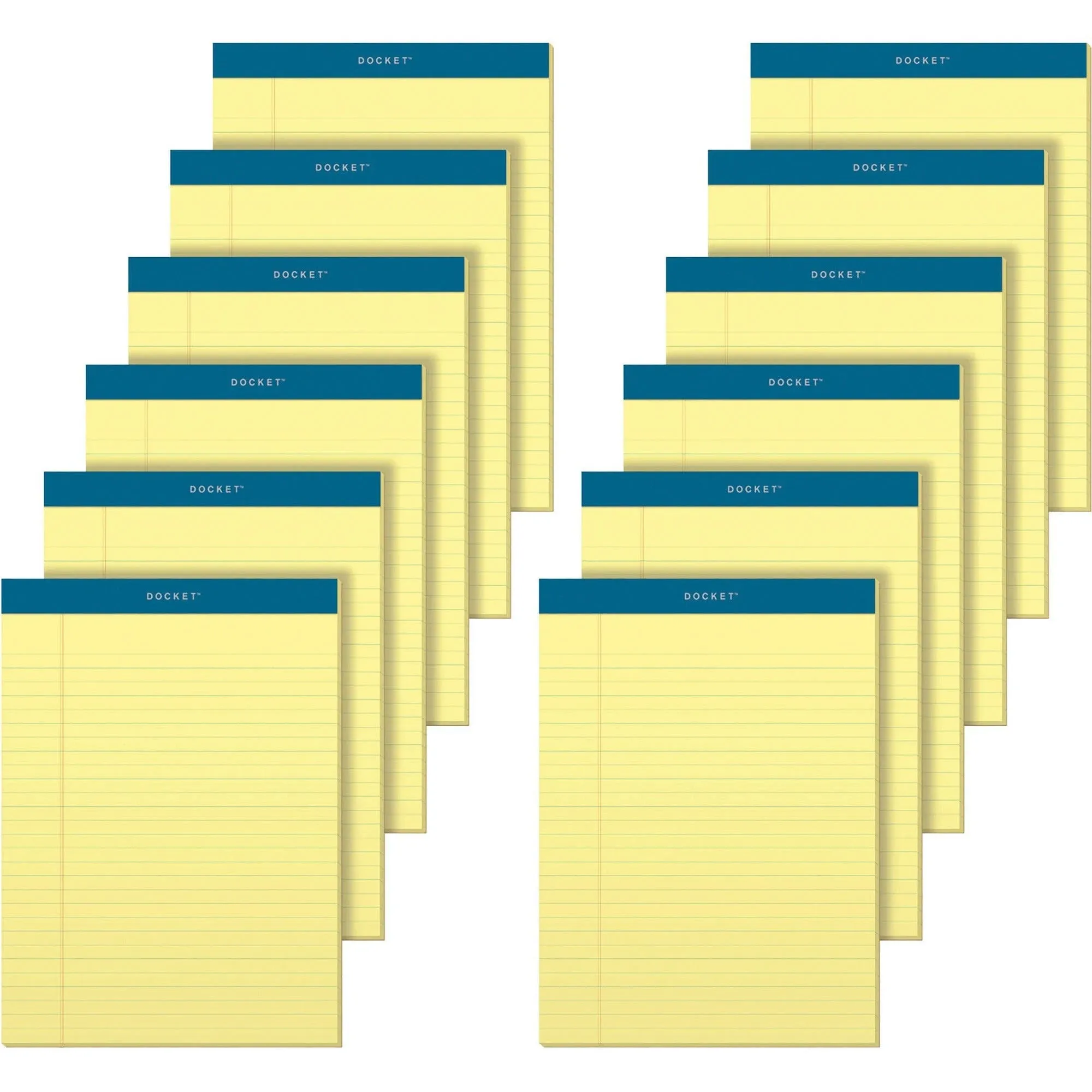 TOPS Docket Ruled Perforated Pads, 8 1/2 X 11 3/4, Canary, 50 Sheets, Dozen