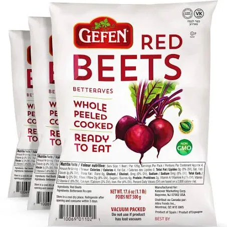 Organic Red Beets, Whole, Peeled & Cooked, 3 Pack 17.6 oz (3.3 lbs) Salad Ready