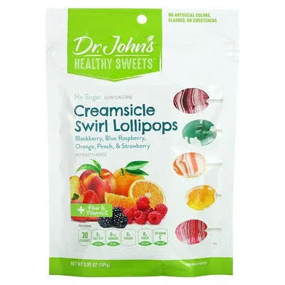 Dr. John's Healthy Sweets, Creamsicle Swirl Lollipops, Blackberry, Blue Raspberry, Orange, Peach, & Strawberry, Sugar Free, 3.85 oz (109 g)