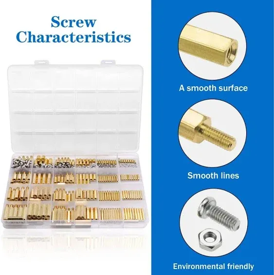 420Pcs M2 M3 M4 Motherboard Standoffs&Screws&Nuts Kit, Hex Male-Female Brass Spacer Standoffs, Laptop Screws for DIY Computer Build, Electronic Projects, Raspberry Pi, Circuit Board etc.