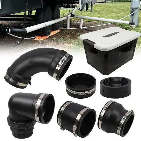 RULLINE RV and Camper Sewer Waste Plumbing Connection System Kit Compatible with 3" PVC Pipe RV Sewer Hose Fittings RV Sewer Adapter