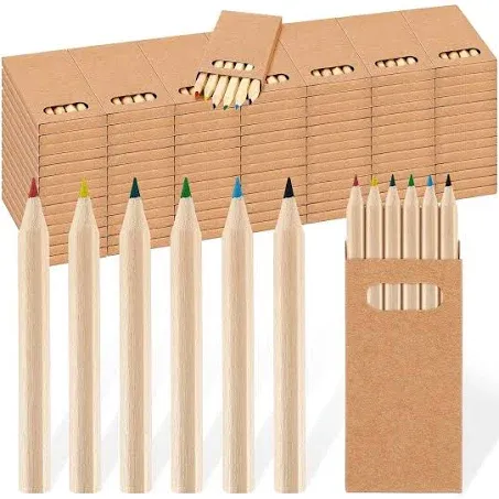 Faccito 100 Packs Mini Drawing Colored Pencils for Kids 3.5 Inch Portable Short Fat 6 Different Color Pencils in Bulk Pre Sharpened Coloring Pencils for Children Painting Classroom School Supplies