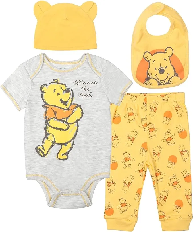 Disney | Winnie The Pooh Babies Layette Set: Bodysuit Pants Bib Hat Infant Boys - Yellow | Realry