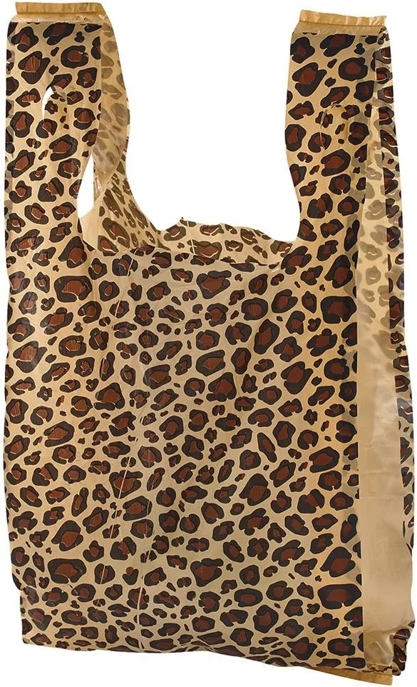 Small Leopard Print Plastic T-Shirt Bags - Case of 1,000