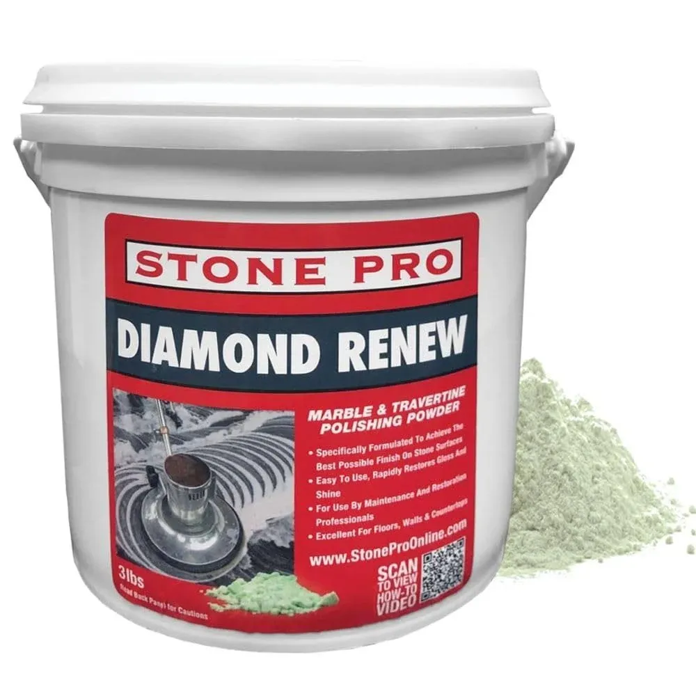 Diamond Renew Polishing Powder - Diamond Abrasive for Marble, Travertine & Limestone - Professional Grade - Restores & Enhances Shine - Easy to Use