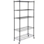 Zensports 5-Tier Mobile Storage Rack 300lbs Steel Wire Shelving Unit w/Wheels for Kitchen Garage, Black