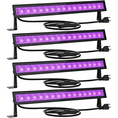 Onforu 4 Pack 42W LED Black Lights, Blacklight Bars with Plug and Switch, Glow in The Dark Party Supplies for Halloween Decorations, Bedroom, Classroom, Body Paint, Stage Lighting, Poster, Black