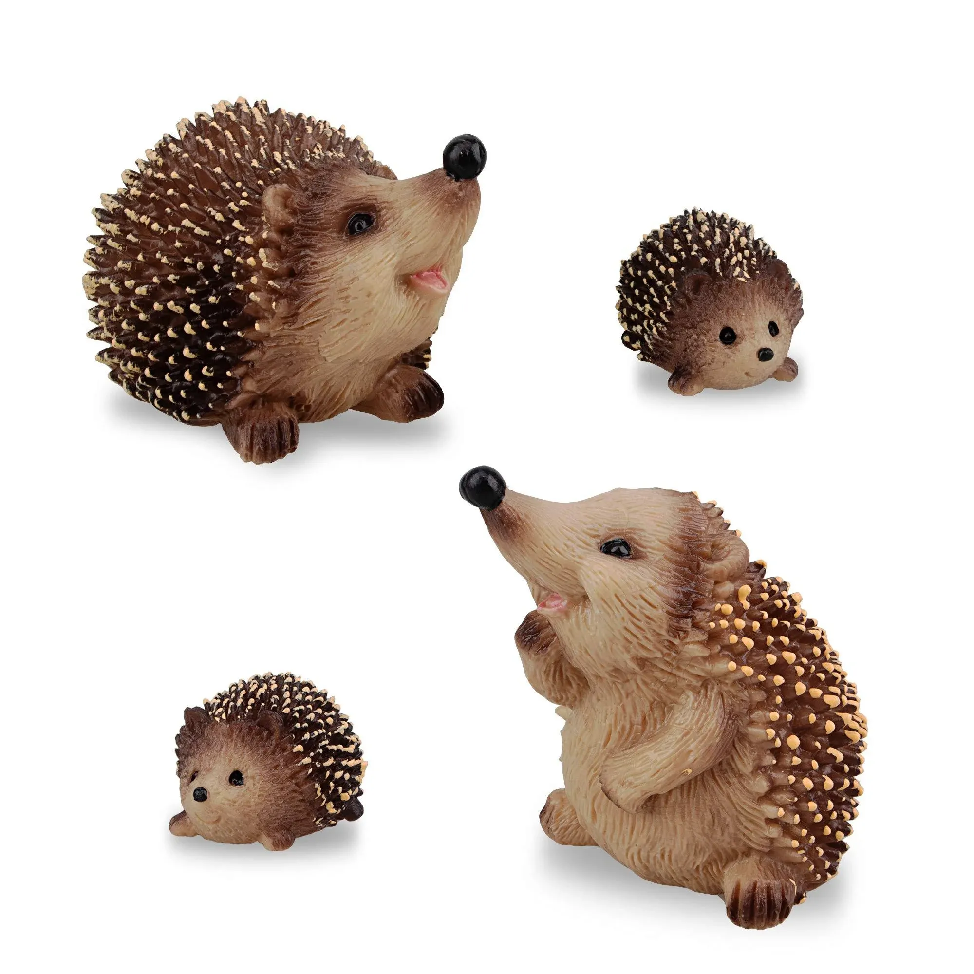 Toymany 4PCS Hedgehogs Figurines with Hedgehogs Cub, Realistic Jungle Animals Figures Family Playset, Educational Toy Christmas Birthday Cake Toppers