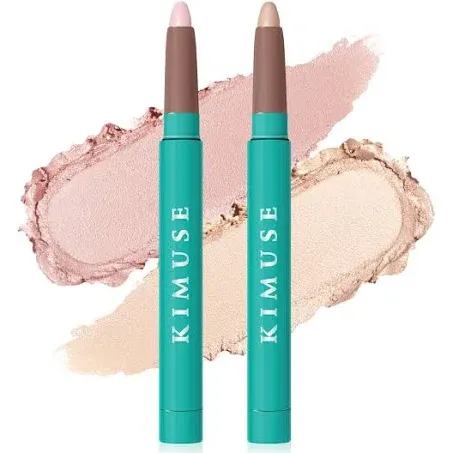 KIMUSE 2PCS Waterproof Eyeshadow Stick Set, Brightener Eyeshadow Pencil Duo, Glitter Highlighter Eye Liner, Shimmer Creamy Long Lasting Eye Makeup