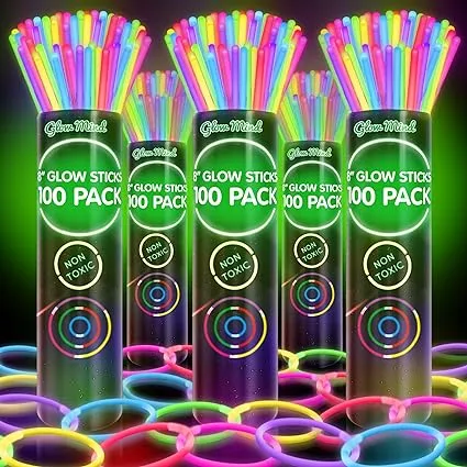 500 Ultra Bright Glow Sticks Bulk - Halloween Glow in the Dark Party Supplies Pack - 8" Glowsticks Party Favors with Bracelets and Necklaces