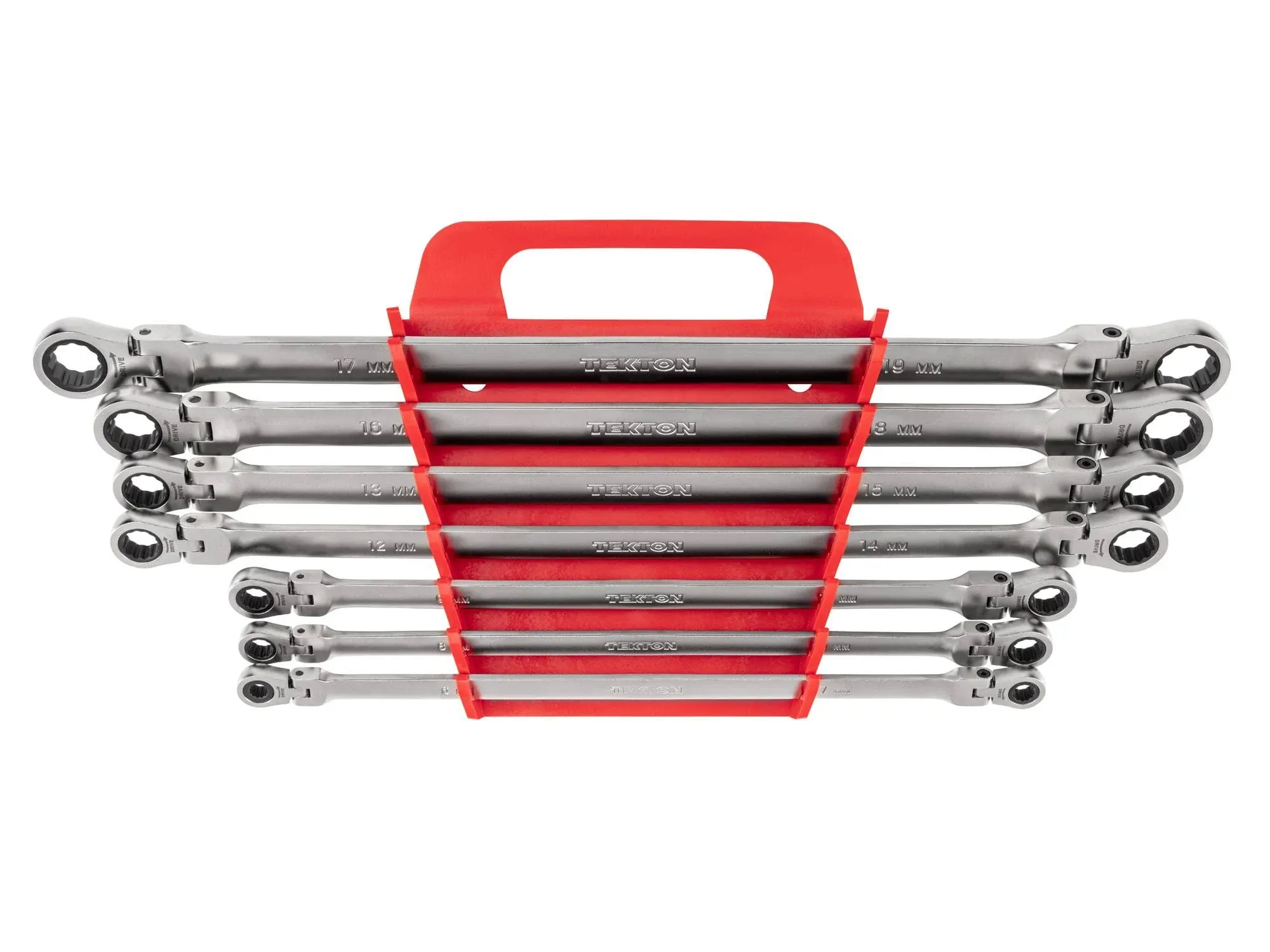 Tekton WRB96201 Long Flex Head 12-Point Ratcheting Box End Wrench Set with Holder, 7-Piece (6-19 mm)