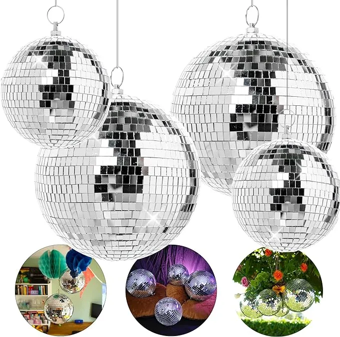 Pack of 4 Large Disco Balls - Disco Ball Set - Hanging Disco Balls Decor - Large Disco Ball for Room Decoration Different Sizes Bulk Disco Ball Centerpiece (4 inch and 6 inch)