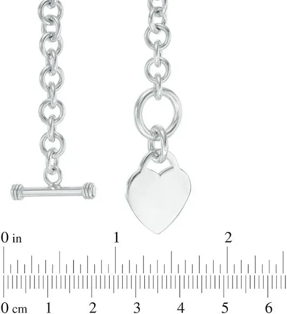 Heart Charm Toggle Bracelet in Sterling Silver - 7.25"