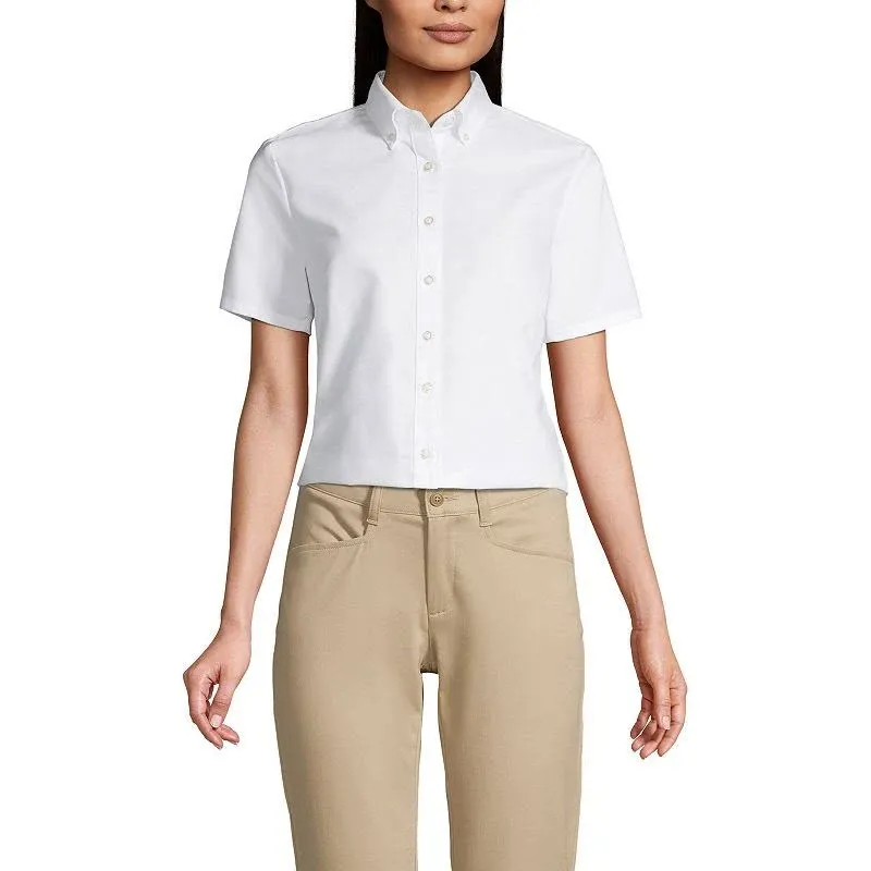 Lands' End Women's Short Sleeve Oxford Dress Shirt - 16 - White