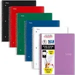 Five Star Spiral College Ruled Notebook, 1 Subject, Wired Note Book with Pockets, 100 Sheets (6 Pack)