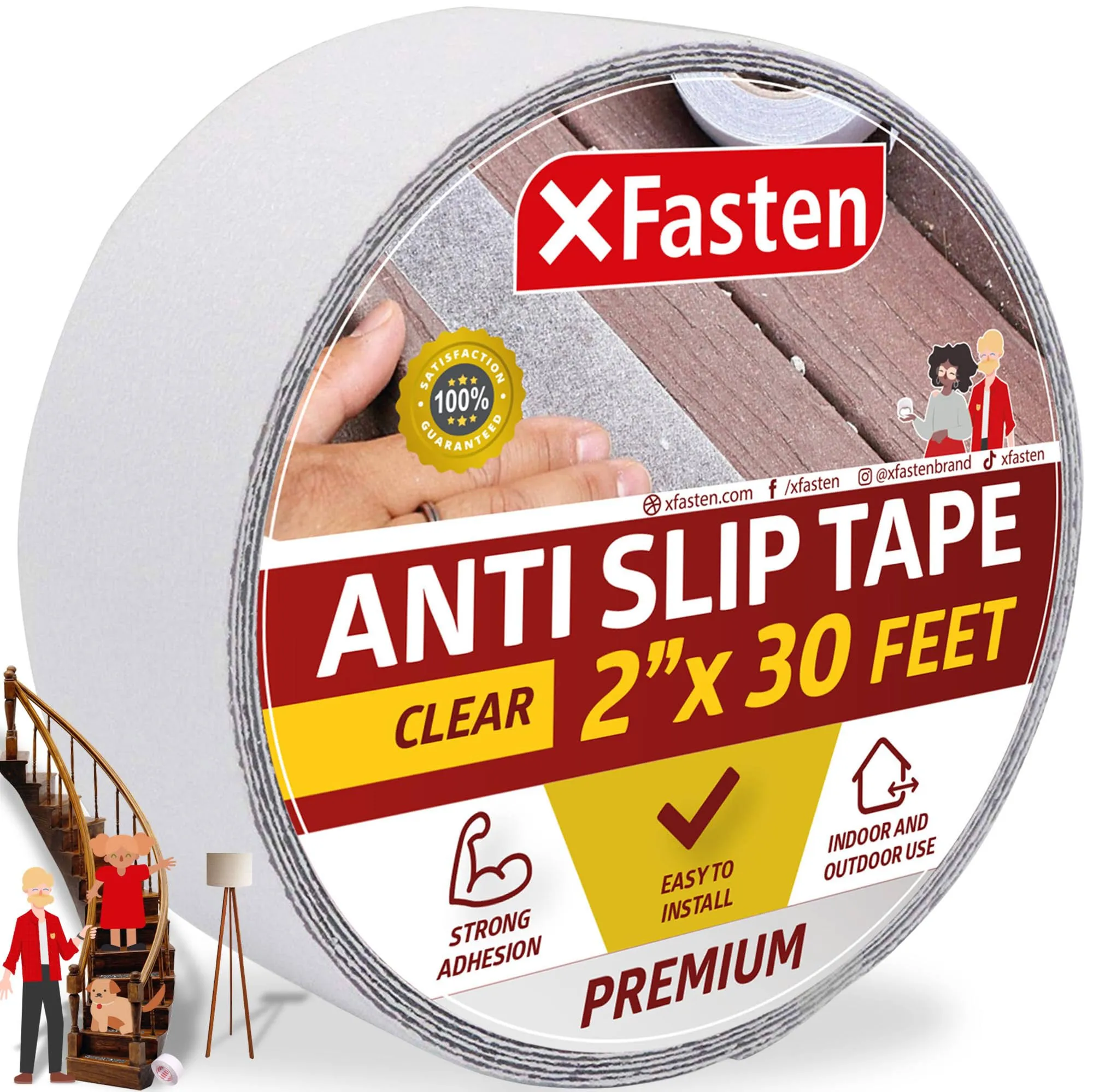 XFasten Anti Slip Tape | 2 Inches x 30 Foot | Clear