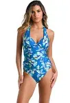 Fiji Tropics Halter Tankini Swim Top In Ocean