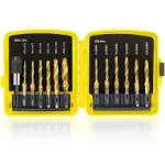 Topec Tap Bit Set, 3-in-1 HSS Titanium Coated Drill Tap Combination, 13 Pcs SAE/Metric Threading Tap Drill Bit Set with 1/4 inch Hex Shank, and Quick-