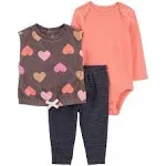 Baby Girl Carter's 3-Piece Heart Little Vest, Bodysuit, and Pant Set